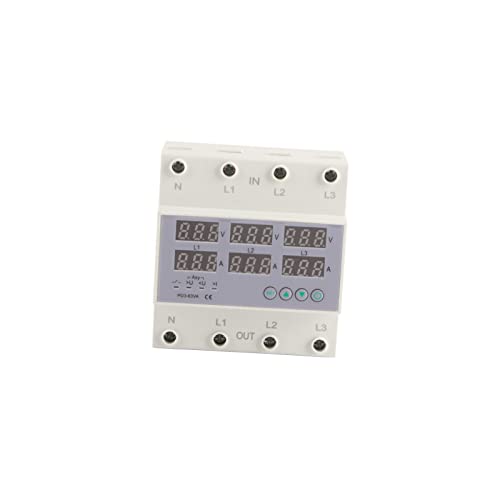 3-Phasen DIN Schienen Voltmeter Amperemeter Schutz, AC 390–500 V, Einstellbarer Spannungsschutz für Heim und Bürogeräte, Hausschutz (40A) von Tomotato