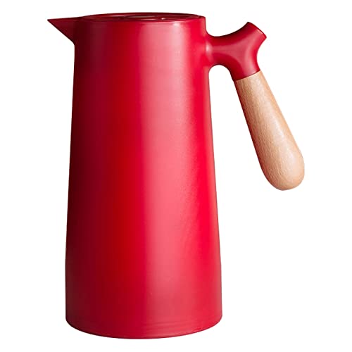 34oz/1L Thermo Kaffeekaraffe, Doppelwandige Vakuum Kaffee Teekanne mit Glaseinsatz, Isolierte Kaffee Thermoskanne mit Holzgriff, Hält Heiß und Kalt(Rot) von Tomotato