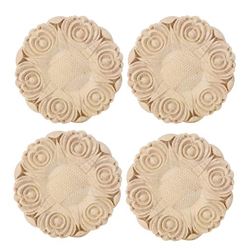 4 Stück Runde Schnitzerei Applique 10cm Unlackierte Holzornamente,Handgemacht Geschnitzte Möbel Appliques für Schrank Tür Fenster Wand Dekoration 4 Stück Runde Schnitzerei Applique 10cm Unlackierte Holzornamente,Handgemacht Geschnitzte Möbel Appliques für Schrank Tür Fenster Wand Dekoration von Tomotato