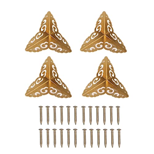 4 Stück Antike Möbel Ecken, Vintage Messing Eckenschutz Metall Dekorative Kantenschutz mit Schrauben für Holz Möbel Schmuckbox Geschenkbox Schrank von Tomotato