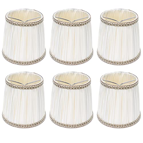 Tomotato 6 Stück Kleine Lampenschirme, Beige Aufstecken E14 Plissierter Lampenschirm Modern Simple Stoff Lampenschirm für Kronleuchter Wandleuchte Stehlampe, 4,1 x 5,2 x 4,7 Zoll von Tomotato