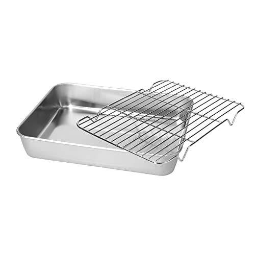 Backblech mit Abkühlgitter, Edelstahl Rechteckige Backform Ofenblech 23.5 x 17.5 x 5 cm Backform Kuchenblech mit Auskühlgitter für Backofen, Kochfelder, Induktionskochen von Tomotato