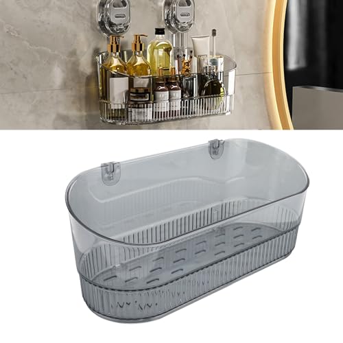 Badezimmerlagerhalter, Weiße Wandmontage Kunststoff Aufbewahrungsbox mit 2 Saugnapfbecher Abnehmbarer Abfluss Dusche Organizer Dusche Caddy Saug für Badezimmer Küche (Transparent Grau) von Tomotato