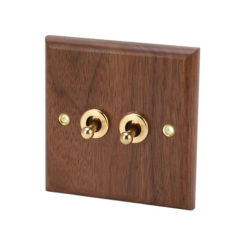 Retro Kippschalter Panel, 50Hz 250V Antikes Doppelter Kippschalter Panel aus Walnussholz mit Schrauben, Bauernhaus Holz Schalterplatte für Schlafzimmer, Badezimmer von Tomotato
