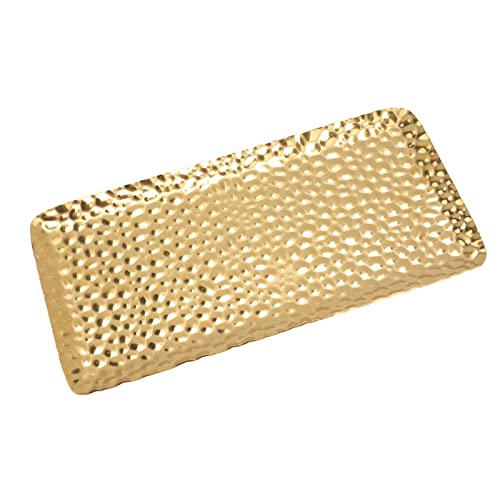 Edelstahl Serviertablett, 3,7 x 7,7 Zoll Rechteckig Schmuck Tablett Deko Badezimmer Tablett für Kosmetik Süßigkeiten Snack Kaffee Butter Schlüssel Kerzen(Gold) von Tomotato