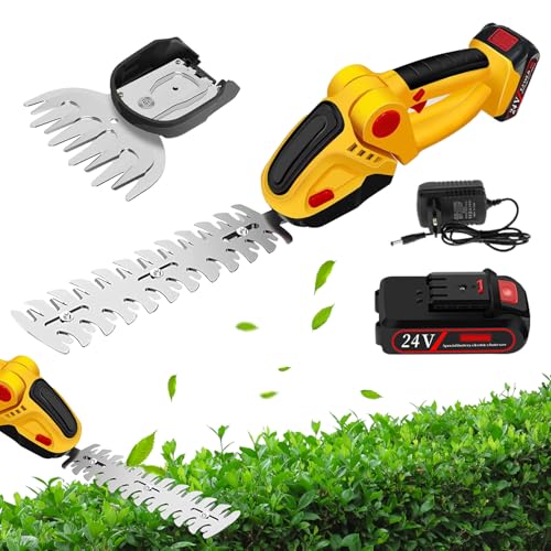 Heckenschere 24V 2 In 1 Schnurlose Akku Grasschere Mit Wiederaufladbarem Lithium-Ion Akku Und Ladegerät, Tragbare Gras Und Strauchschere Für Garten Rasen von Tomotato