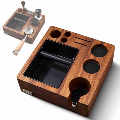 Walnussholz Espresso Stopfstation, Kaffee Tamperstation Organizer, Barista Zubehör für 51/54 mm Siebträger, Tamper und Verteiler, Pucksieb, Abklopfbehälter von Tomotato