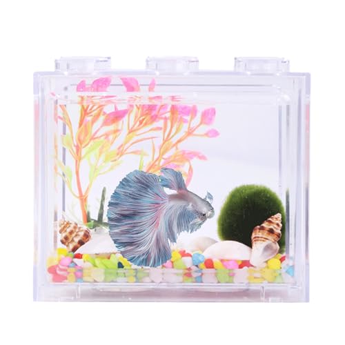 Tomotato Mini Aquarium, Miniatur Desktop Betta Fisch Tank aus Kunststoff Tragbar Stapelbar Kleines TropischeAquarien für Hause Büro Teetisch Dekor von Tomotato