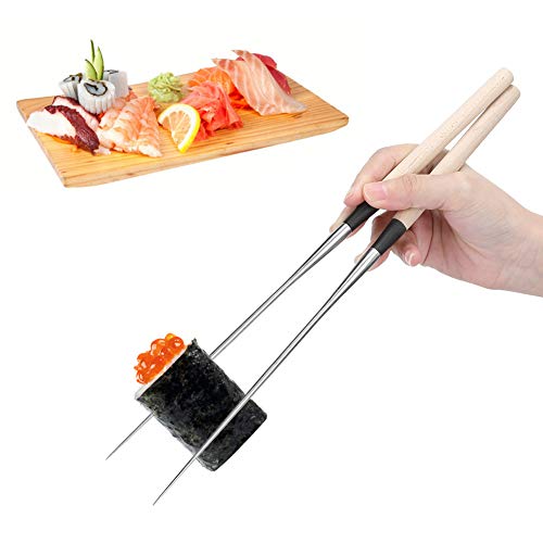 Sushi Essstäbchen, 1 Paar Edelstahl Japanischer Sushi Essstäbchen mit Holzgriff Wiederverwendbare Metall Kochstäbchen für Sushi Restaurant Home (TomotatoOZUVG-12) von Tomotato