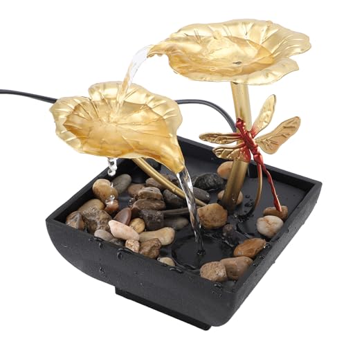 Tisch-Wasserbrunnen, 2 Etagen, Innen-Tischbrunnen, Lotusblatt, Libellenförmiger USB-Wasserbrunnen, Eisen-Zirkulationswasserbrunnen, Dekoration für Wohnzimmer von Tomotato