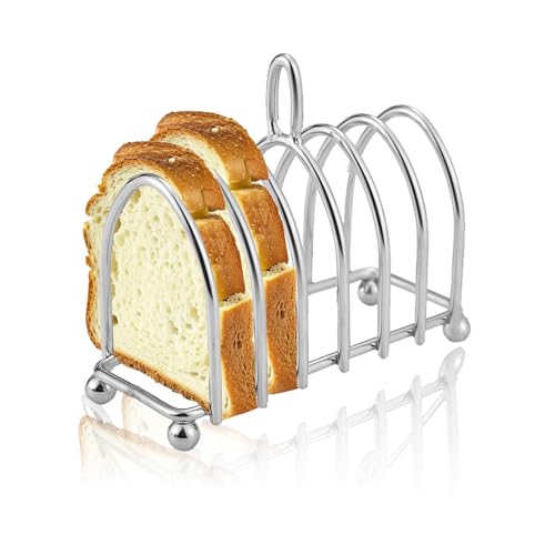 Toastständer Edelstahl, 6 Scheiben Brotständer mit Kugelfüßen und Schlaufengriff Toasthalter für Küchenbuffet, Frühstück, Mittagessen, Abendessen von Tomotato