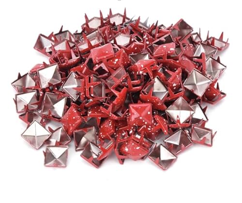 Tomotato 200 Stück 9mm Spike Quadratische Pyramidennieten, Lederhandwerksnieten DIY Metall Punk Spikes Spots für Handwerk, Leder Kleidung, Schuhe Dekoration (Roter unterer weißer Punkt) von Tomotato
