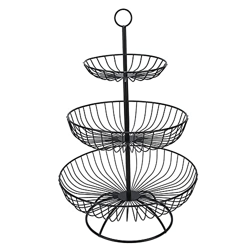 Tomotato 3 Stöckiges Metall Obstkorb, Gemüse Etagere Servierkorb Obstschale Moderner Aufbewahrungskorb Platte Obstteller für Obst, Kuchen, Süßigkeiten, Snack(Schwarz) von Tomotato