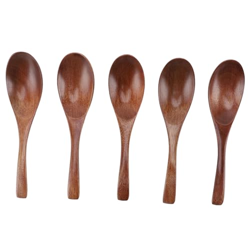 Tomotato 5 Stücke Handgefertigte Japanische Holzsuppenlöffel, mit langem Griff 15 cm Natürliches Holz Multifunktionale Löffel für Kaffee, Tee, Cocktails und Getränke von Tomotato
