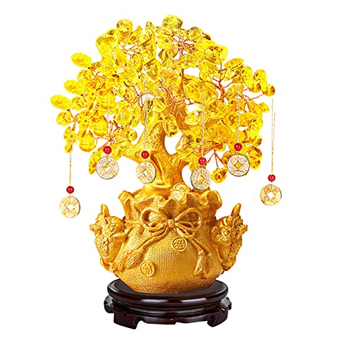 Tomotato Feng Shui Geldbaum, Gelber Geldbaum mit Doppelten Goldenen Kröten, Bonsai Stil Harz Handwerk Dekoration, Gelbe Glücksbäume für Reichtum und Glück(Aktualisierung) von Tomotato