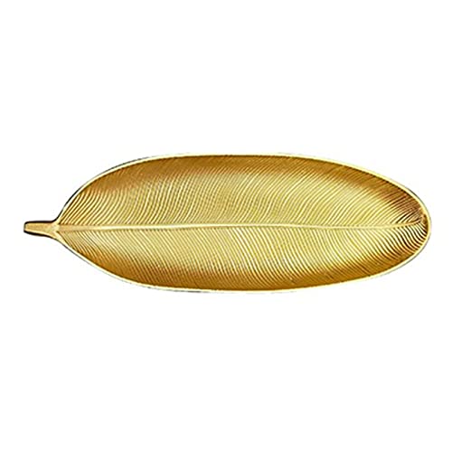 Tomotato Goldenes Tablett Deko, 40cm/59cm Blattform Servierplatte Schmuck Organizer Tablett Dekotablett für Salate, Desserts, Vorspeisen, Nudeln, Frücht(Small) von Tomotato