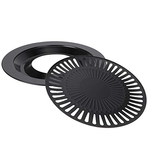 Tomotato Grillplatte BBQ Gusseisen Grillplatte Rund Grillpfanne Kochen Antihaft Pfanne Grill Wiederverwendbare Gasgrill Zubehör für Indoor Outdoor Camping von Tomotato
