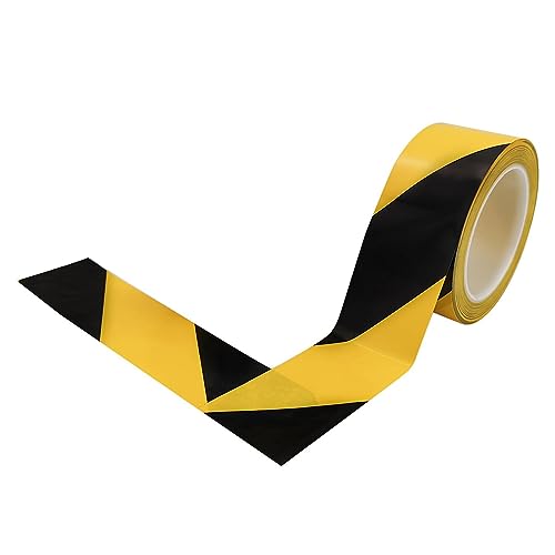 Tomotato Hazard Warnband, 4,8cmx30m Schwarz Gelbes Gefahrenband Warnwarnsicherheitsklebeband Starke Kleber Vorsichtsbandrolle für Böden, Wände, Treppenhäuser, Rohre, Geräte von Tomotato