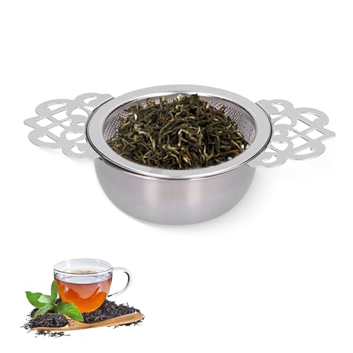 Teesieb Teefilter für Lose Tee Teesieb aus Edelstahl mit Doppelgriffen Tee Sieb in Perfekter Größe für die Meisten Tee-Tassen Teekannen Reiner Tee Gemischter Tee Früchtetee(Silber) von Tomotato