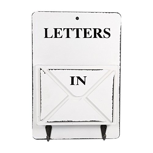 Tomotato Wand Briefhalter Holz Briefkasten Briefständer mit Schlüsselhaken Aufhängern an der Wand Befestigter Briefsortierer Aufbewahrungsbox Vintage Heimdekoration(Weiß) von Tomotato