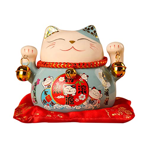 Winkekatze Sparschwein, 4.5in Feng Shui Münzbank, Glückskatzen Münzenbank, Keramik Glückskatzen Spardose, Kleingeld Spartopf für Geschenk, Schreibtisch, Spielzeug Dekoration (Blau) von Tomotato