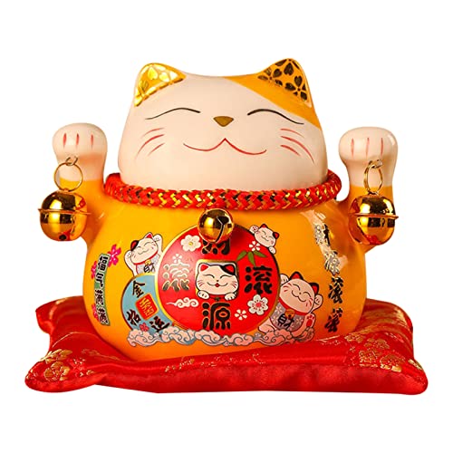 Tomotato Winkekatze Sparschwein, 4.5in Feng Shui Münzbank, Glückskatzen Münzenbank, Keramik Glückskatzen Spardose, Kleingeld Spartopf für Geschenk, Schreibtisch, Spielzeug Dekoration (Gelb) von Tomotato