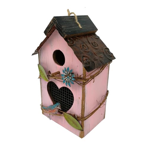 Vogelhaus für außerhalb von Vogelhäusern für Outdoors hängende hölzerne Vogelhaus Dekorative Vogelnester rustikale Vogelhäuser für Garten Hinterhof Terrasse Dekoration (Rosa) von Tomotato