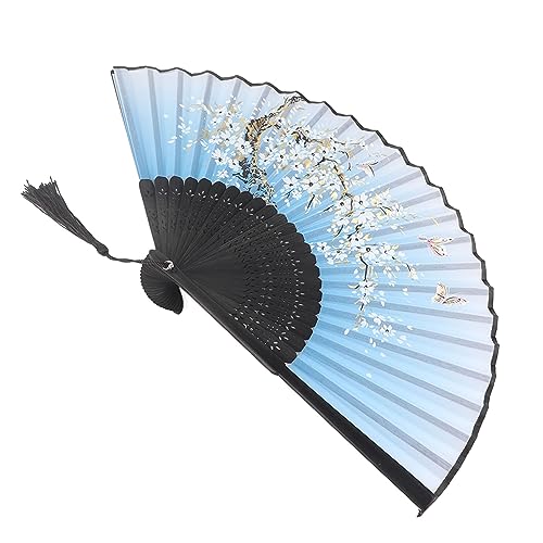 Tomotato Faltbare Fächer, Handgehaltene Blumen Faltfächer Vintage Hand Faltfächer Handfächer mit Woodrahmen für Tanzen, Cosplay, Hochzeit, Party, Dekoration(Blau) von Tomotato