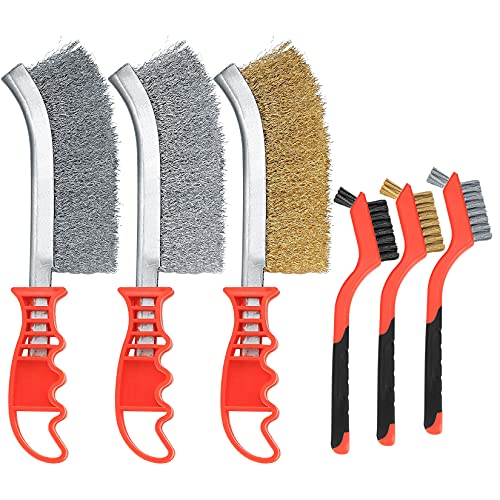 6 Stück Drahtbürsten Set, Edelstahlbürste Kohlenstoff messingbürste Nylon Draht Metallbürste für Holz, Bohrer, Reinigung Schweißschlacke, Rostentfernung, Wire Brush Werkzeuge - 3 große + 3 kleine von Tomoyuki