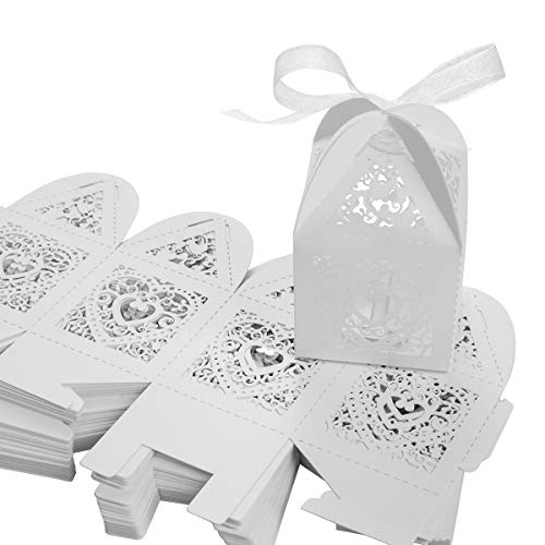 SenPuSi 50 Stück Gastgeschenk Hochzeit Süßigkeiten Schachtel Geschenkbox Kasten Hochzeit Party Dekoration (Weiß) von Tompig