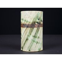 Carla Pinkert Studiokeramik Vase Signiert, Ovale Keramikvase, Mid Century, Deutsche Keramik, Vintage Braun Grün von TomsVintageCeramics