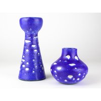A. Kiessling Paar Studiokeramik Vasen, Blaue Fat Lava - Mid Century, 60Er Studiokeramik, Signiert von TomsVintageSalon