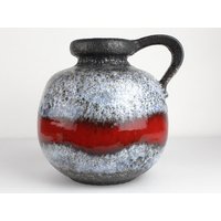 Fat Lava Keramik Vase Rot Weiß Schwarz 484 Von Scheurich, 70Er West German Pottery - Vintage von TomsVintageSalon