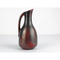 Grootenburg Studio Keramik Vase Von Paul Dresler, Schwarz Rot, Glasur Reduktion, Vintage Mid Centruy 50Er Jahre, West German Pottery von TomsVintageSalon