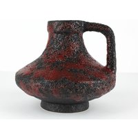 Jopeko Fat Lava Keramik Vase, Rot Schwarze Lava, West German Pottery, Mid Century, 70Er Jahre Vase von TomsVintageSalon