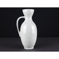 Karlsruher Majolika, Weiße Keramik Vase Craquele Glasur, Midcentruy, 60Er Vintage West German Pottery von TomsVintageSalon