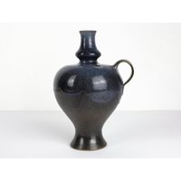 Ktu Unterstab Studio Keramik Vase, Blau Schwarz Keramik, 70Er, Mid Century von TomsVintageSalon