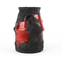 Marei Fat Lava Keramik Vase, Rot Schwarz Vintage West German Pottery, Mid Century, 70Er Jahre Vase von TomsVintageSalon