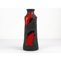 Marei Fat Lava Keramik Vase, Rot Schwarz Vintage West German Pottery, Mid Century, 70Er Jahre Vase von TomsVintageSalon