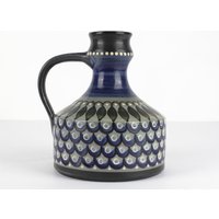 Piesche Vintage Keramik Vase, Handbemaltes Dekor, Blau Grau, Kamenz, Ddr Keramik, Mid Century, 70Er von TomsVintageSalon