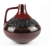 Kreutz Fat Lava Keramik Vase, Rot Schwarz, Lava, Mid Century - 70Er Jahre, West German Pottery, Vintage von TomsVintageSalon