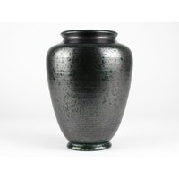 Schwarze Metallic Studio Keramik Vase, Signierte Keramik, Mid Century, 60Er Jahre Vase von TomsVintageSalon