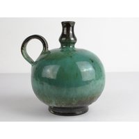 Unterstab Signierte Vintage Studiokeramik Vase, Türkisgrün-Schwarze Glasur - Ddr Keramik, Mid Century, 70Er Jahre von TomsVintageSalon