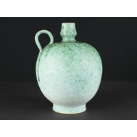 Unterstab Signierte Vintage Studiokeramik Vase Türkis Grüne Glasur Von Ktu, Mid Century, 70Er Jahre von TomsVintageSalon