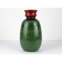 Silberdistel, Rot Grüne Keramik Vase, West German Pottery, 70Er Jahre Vintage, Mid Century von TomsVintageSalon