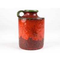 Uebelacker Rot Orange Vintage Keramik Vase, 70Er West German Pottery von TomsVintageSalon