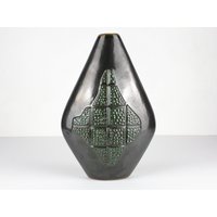 Vintage Keramik Vase Schwarz Metallic Grün, West German Pottery, Mid Century, 70Er Wgp Schwarze von TomsVintageSalon