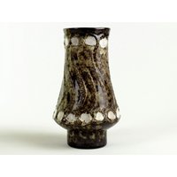 strehla Keramikvase, Mid Century Modern Fat Lava Vase Braun Weiß von TomsVintageSalon