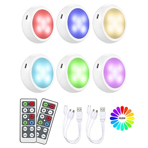 RGB Wiederaufladbare LED Schrankleuchten mit Fernbedienung Beleuchtung Tom-shine Unterbauleuchte Nachtlicht Dimmbar 16 Farben 3 Lichtmodi Timer für Kabinett Kleiderschrank Treppen 6er 6 USB-Kabel von Tomshine