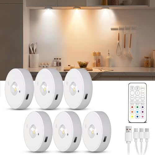 Tomshine 6er Set LED Schrankbeleuchtung, USB-aufladbare Kabellose LED Spots, 3 Farbtemperaturen Vitrinenbeleuchtung mit Fernbedienung und Timer, Indirekte Beleuchtung für Küchenschrank, Kleiderschrank Tomshine 6er Set LED Schrankbeleuchtung, USB-aufladbare Kabellose LED Spots, 3 Farbtemperaturen Vitrinenbeleuchtung mit Fernbedienung und Timer, Indirekte Beleuchtung für Küchenschrank, Kleiderschrank von Tomshine